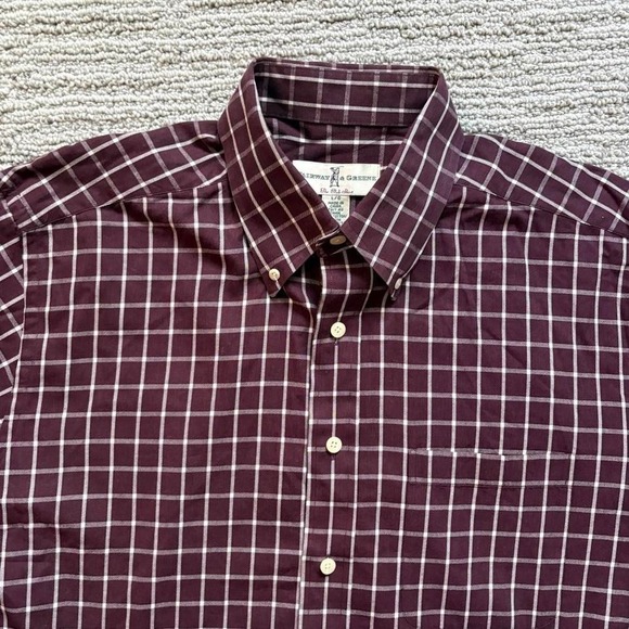 Plaid Button Up Shirt Fairway & Greene Grid Check Men's L 100% Cotton Red Brown - Picture 3 of 8